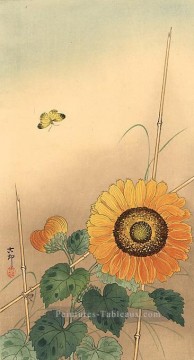 Fleurs œuvres - petit papillon et tournesol Ohara KOSON décoration florale